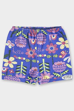 Short em Suedine Flores Azul - Tam P - Up Baby