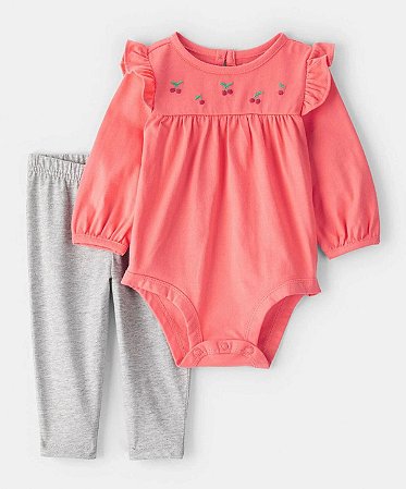 Conjunto Body Cereja Coral - 12m (9 a 12 meses) - Carter's