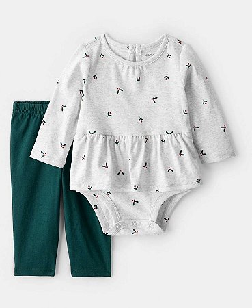 Conjunto Cereja Cinza/Verde - 3m (1 a 3 meses) - Carter's