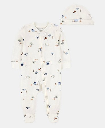 Pijama Macacão Avião Azul + Touca - 3m (1 a 3 meses) - Carter's