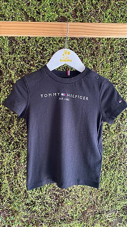 Camiseta Preta Logo Escrita - Tam 24m (2 anos) - Tommy Hilfiger