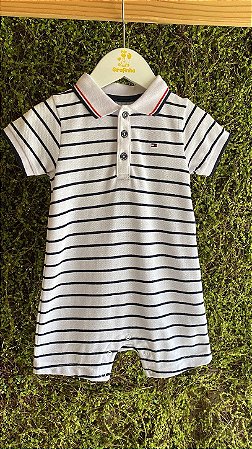 Polo Romper Listrado - Tam 18m (18 a 24 meses) - Tommy Hilfiger