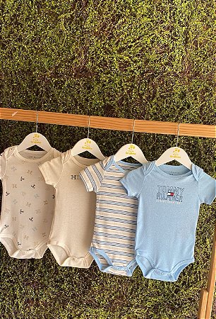 Kit 4 Bodys Azul Bebê - Tam 12m (12 a 18 meses) - Tommy Hilfiger