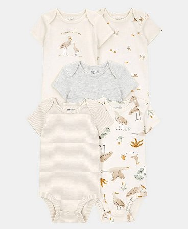 Kit 5 Bodys Pássaros Neutro - 3m (1 a 3 meses) - Carter's