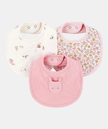Kit 3 Babadores Tecido Coelho Rosa - Carter's