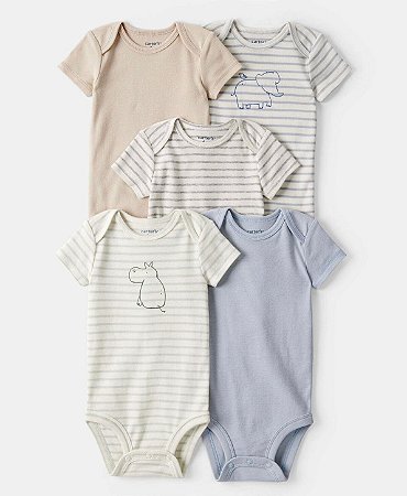 Kit 5 Bodys Hipopotamo - 6m (3 a 6 meses) - Carter's