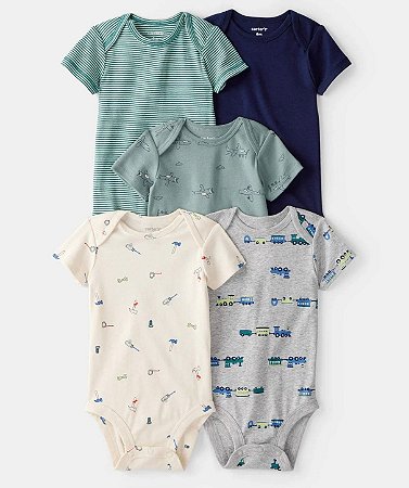 Kit 5 Bodys Trem Verde/Azul - 3m (1 a 3 meses) - Carter's
