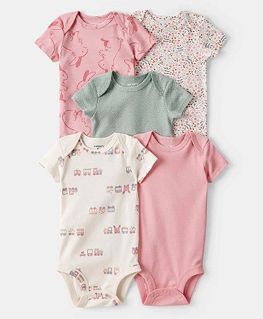 Kit 5 Bodys Trem Rosa - 3m (1 a 3 meses) - Carter's