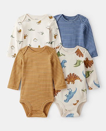 Kit 4 Bodys Dino Mostarda - 9m (6 a 9 meses) - Carter's