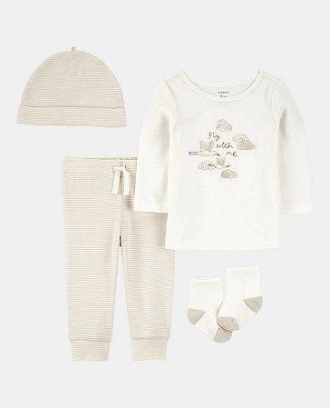 Conjunto Fly + Touca + Meia - 3m (1 a 3 meses) - Carter's