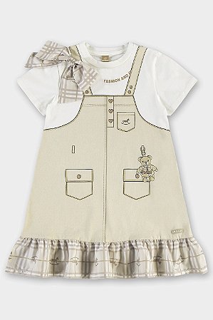 Vestido Laço e Babados Off White - Tam 1 - Up Baby