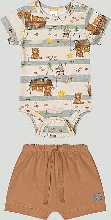 Conjunto Body Urso Pescaria Tam P - Up Baby