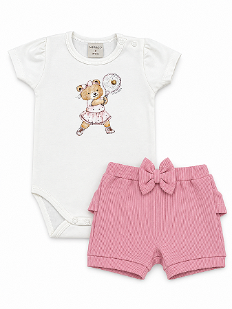 Conjunto Body Shorts Babado Ursa Tenista Tam M - Mini & Co