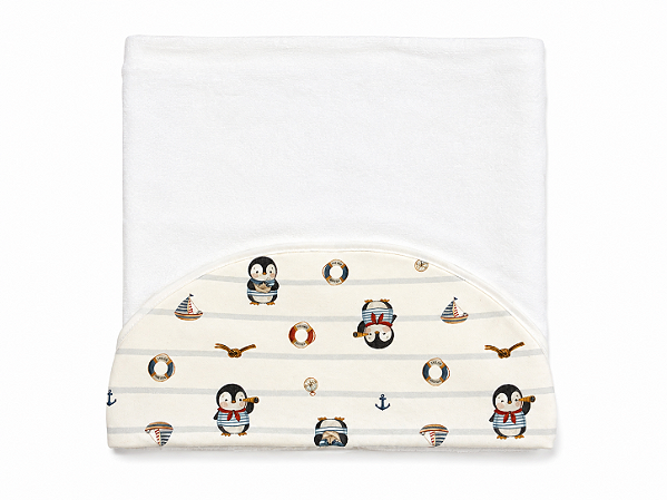 Toalha Capuz Forrada Pinguim Navy - Mini & Co
