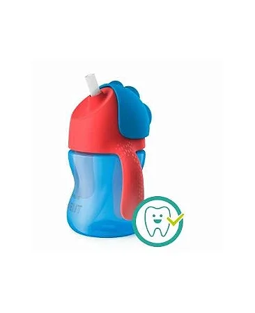 Copo Canudo Curvado 200 ml Azul/Vermelho - Philips Avent