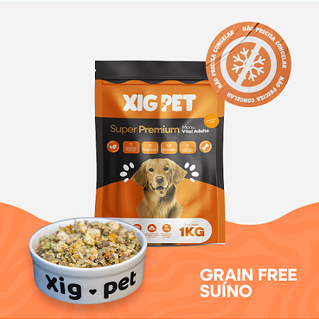 Alimentação 100% Natural sem congelar | GRAIN FREE | Sabor Suino - 2 Pacotes de 500gr (1kg)