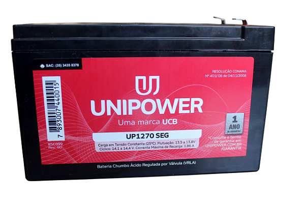 Bateria Selada Modelo UP1270 12V 7A VRLA Marca Unipower