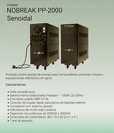 Nobreak Pp 2000BI Senoidal Onda Pura 2kva - Paulo Port