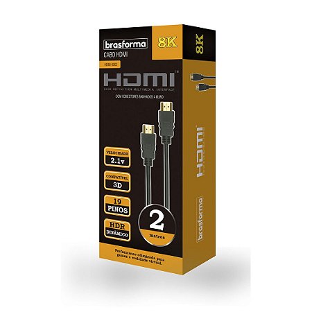 Cabo HDMI 2.1v 8k Alta performance 2 metros Brasforma