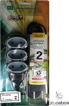 Extensao Eletrica Com 3 Tomadas - 3m De Fio