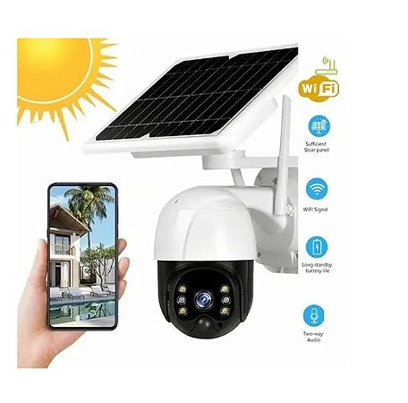 Câmera Segurança Dome Wifi Q2 App Icsee Energia Solar Ful Hd