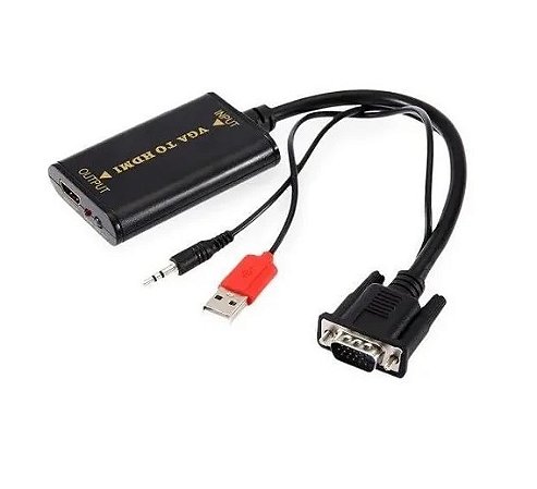 RABICHO CONVERSOR VGA PARA HDMI COM AUDIO P2 E USB ( VGA X HDMI COM AUDIO )