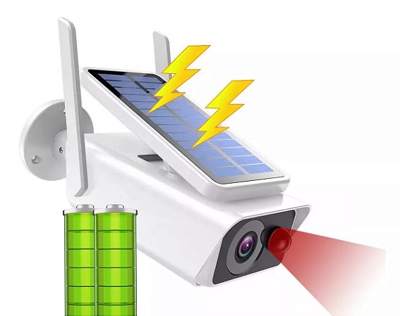 Solar Wifi Câmera Segurança Visão Noturna Zoom 4x + Baterias