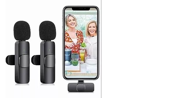 Microfone Lapela Sem Fio 2 Mic Para iPhone Duplo - Conexão sem limites