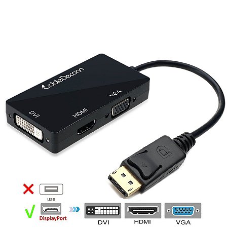 Cabo Adaptador Displayport Para Vga Dvi E Hdmi 3 Em 1