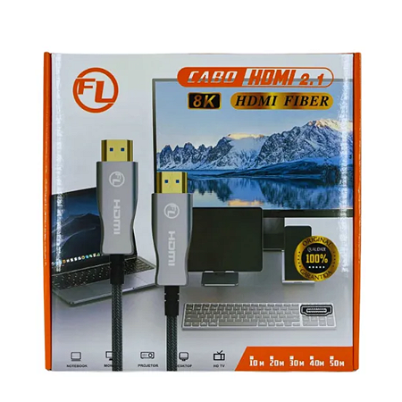 Cabo Hdmi Fibra Ótica 2.1 8k 60 Metros Fibra Com Malha E Nf