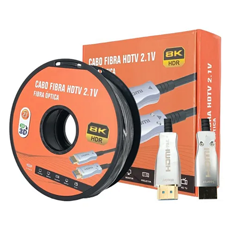 Cabo Hdmi 2.1 8k 25m Fibra Óptica Blindado C/ Capa Removível