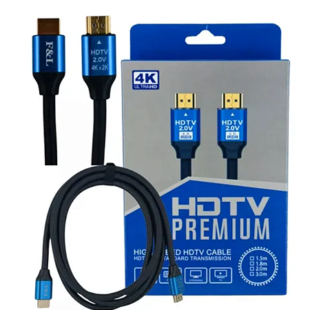 Cabo Hdmi 2.0 2 Metros 4k Blindado - Conectores 24k Gold