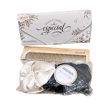 Kit Anti-frizz Pente de Bambú e Scrunchies Aromá (3 itens)