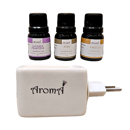Kit 3 Essências Aromáticas Puras + Difusor Elétrico Aromá