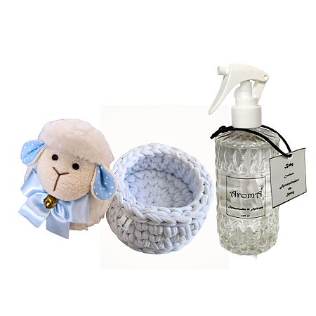 Kit Maternidade Menino Aromá: Ovelhinha + Aromatizador + Cesto
