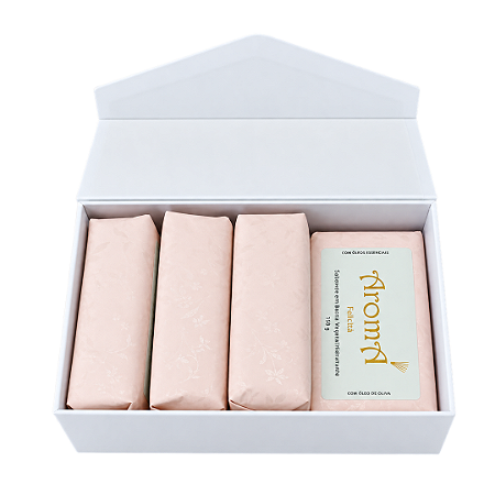 Kit Presente 4 Sabonetes Vegetais Felicità Aromá Caixa Rígida Imantada