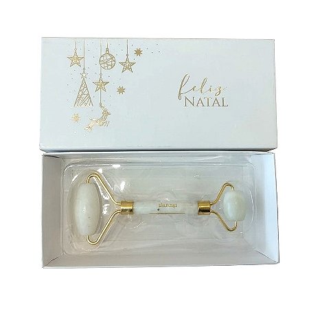 Massageador Facial Pedra Branca Aromá - Cx Feliz Natal Dourada