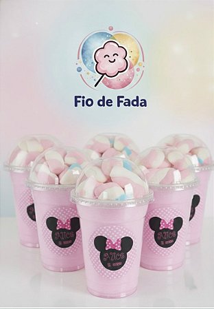 Algodão doce rosa no pote personalizado com marshmallow rosa