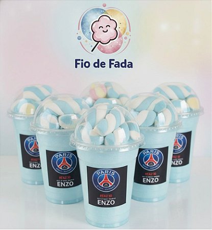 Algodão doce azul no pote personalizado com marshmallow azul