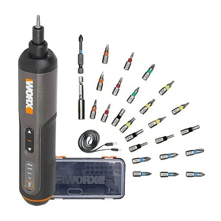 Parafusadeira Mini Caneta a Bateria 4V + 27 Acessórios + Maleta Plástica  Screwdriver Pen WX240 Worx - HS Ferramentas