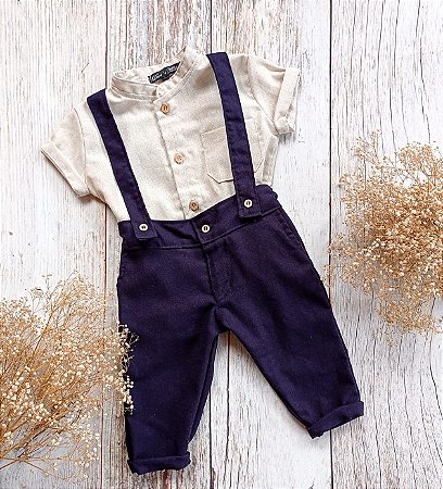 Look Bernardo azul marinho - Camisa natural