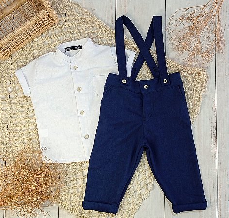 Look Bernardo azul marinho - Camisa branca