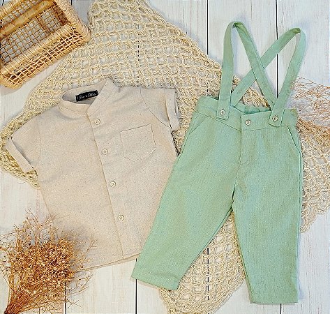 Look Bernardo verde menta - Camisa natural