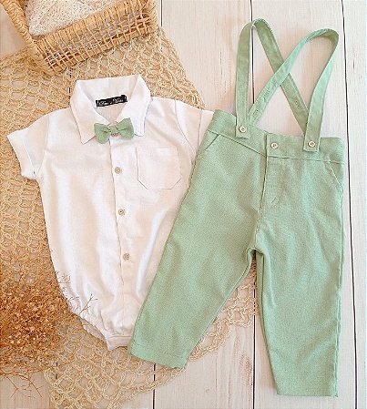 Look Oliver verde menta – Body branco