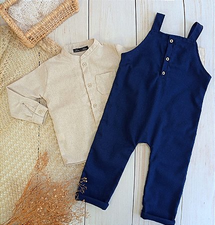 Look Pierre azul marinho - Jardineira longa