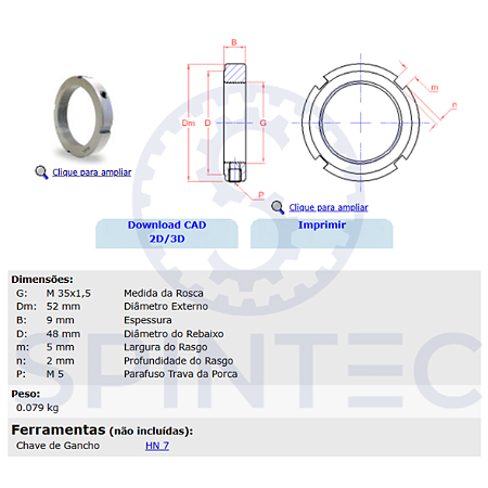 Porca de ajuste com trava KMP7 M35x1,5
