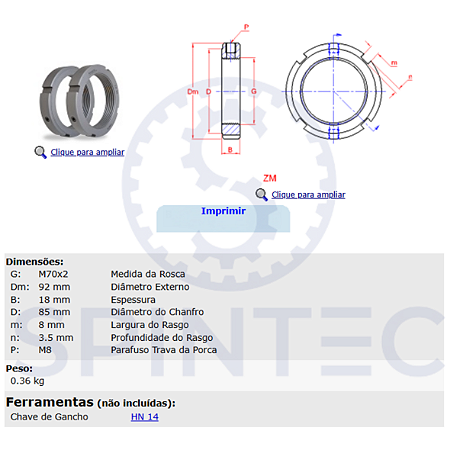 Porca de ajuste com trava ZM70 M70x2,0