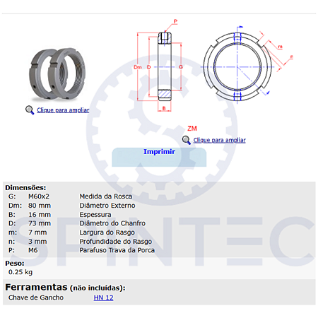 Porca de ajuste com trava ZM60 M60x2,0