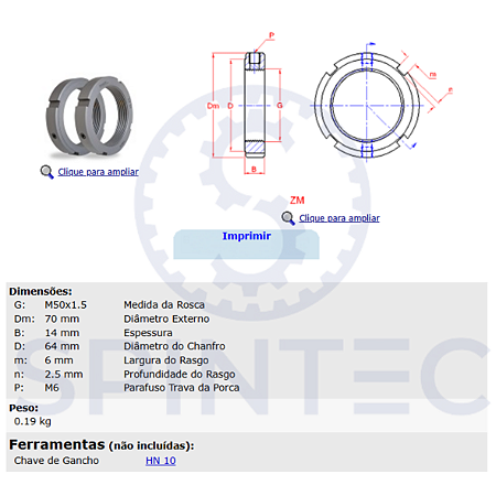 Porca de ajuste com trava ZM50 M50x1,5