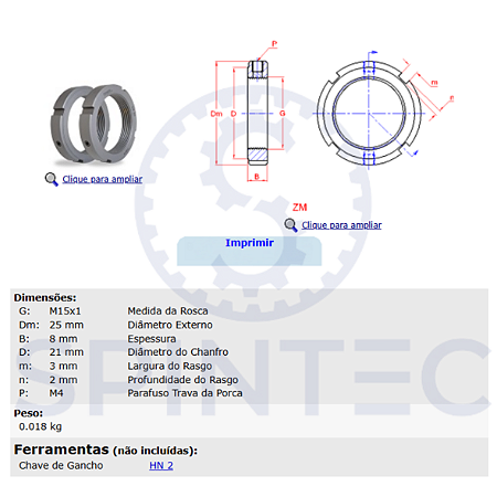 Porca de ajuste com trava ZM15 M15x1,0